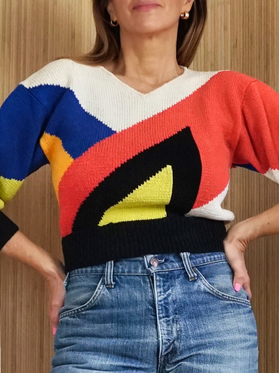 Vintage 80's Colorblock Crop Sweater-closiTherapi | vinTage