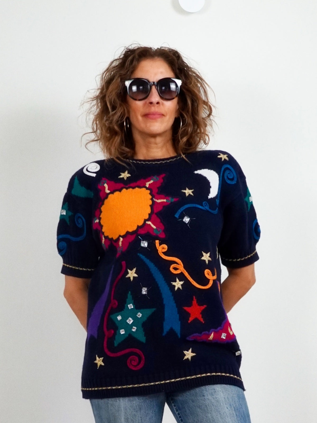 Vintage 80's Galaxy Embroidered Sweater-closiTherapi | vinTage
