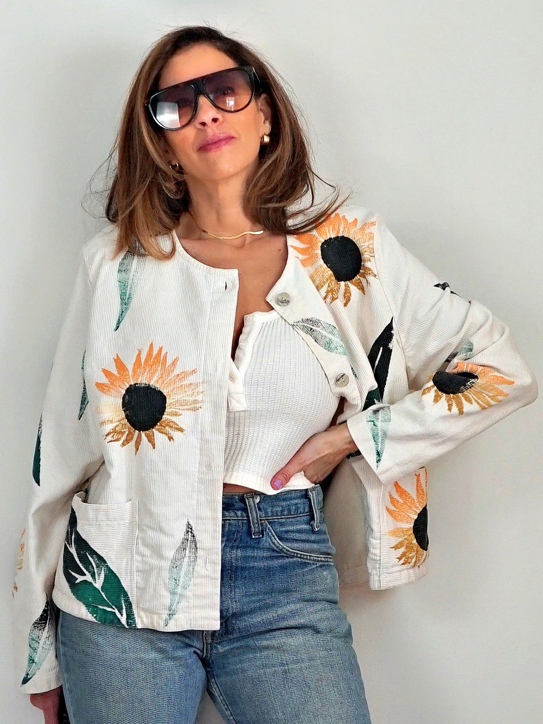 Vintage 80's Painted Sunflower Jacket-closiTherapi | vinTage