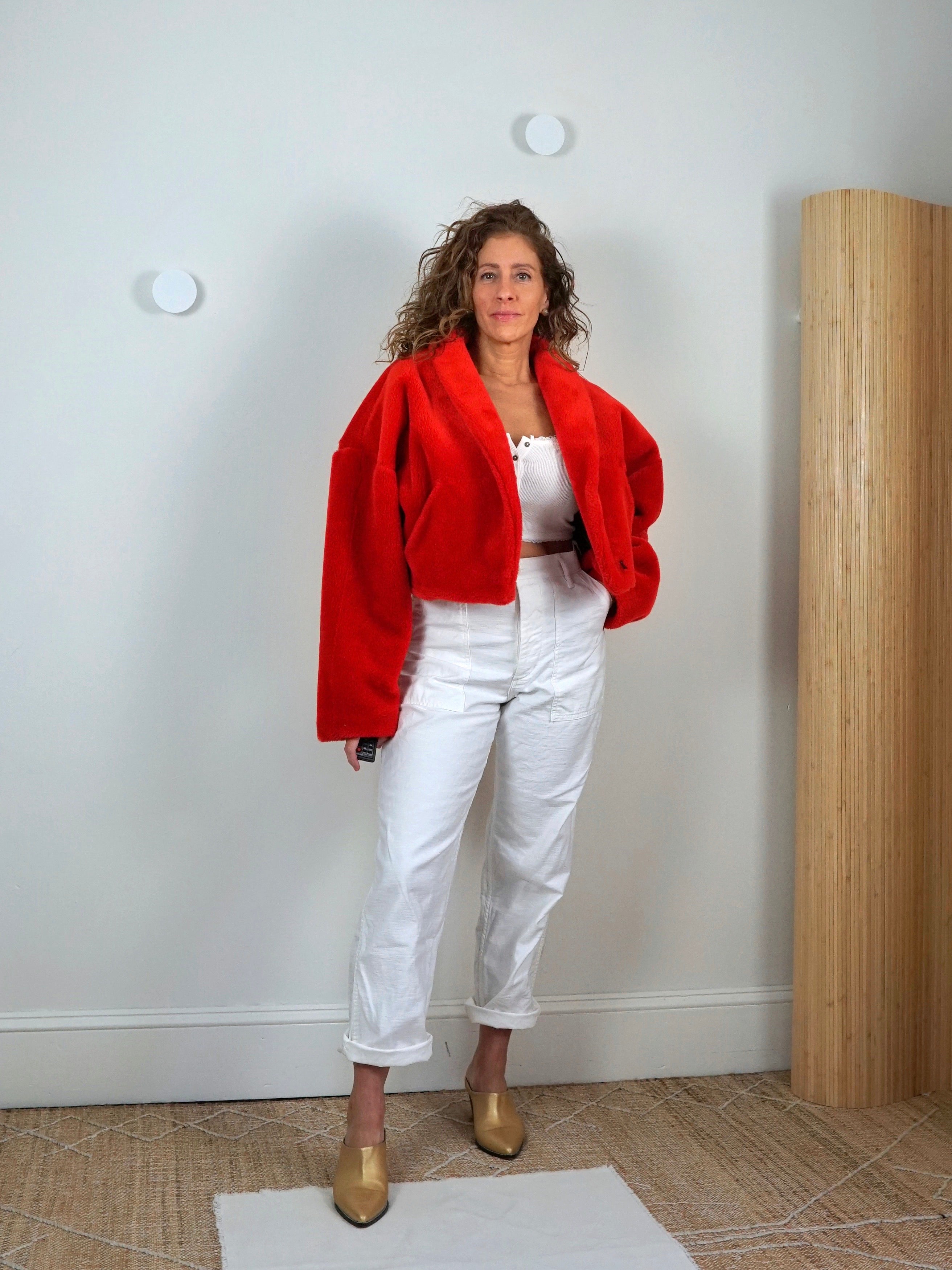 ジャケット・アウター 80S Vintage Fur Jacket Vintage 80s Faux Fur Coat: Bright Red Oversized Jacket (size