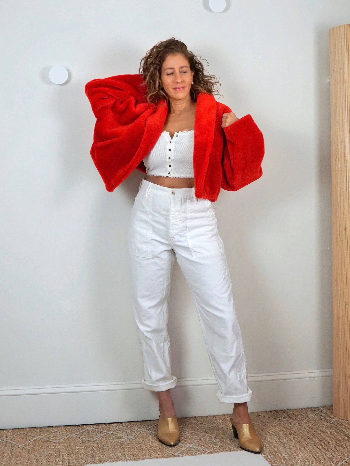 Vintage 80's Red Fur Cropped Jacket-closiTherapi | vinTage