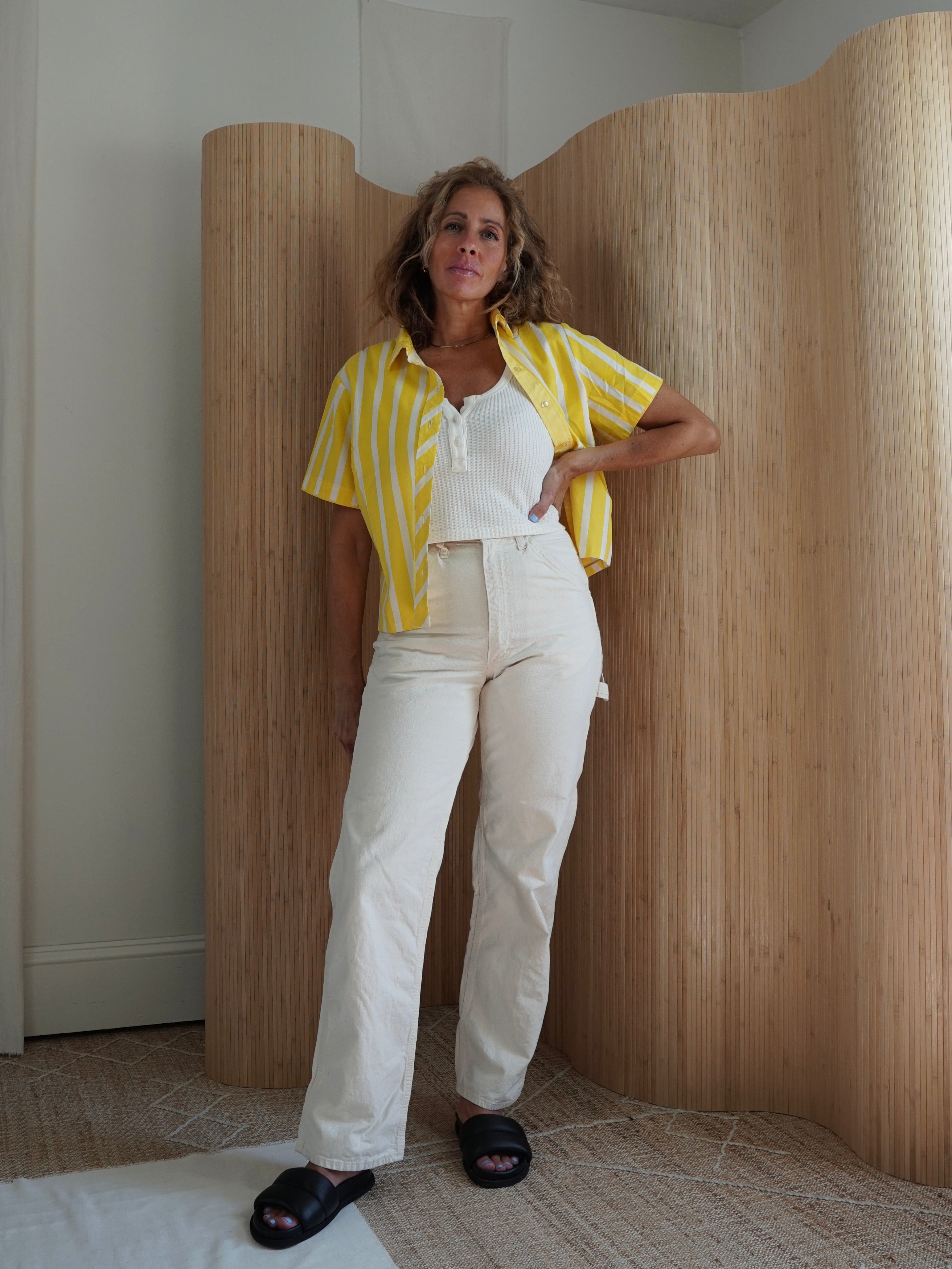 Vintage 80's Yellow Cabana Stripe Camp Shirt – therapi