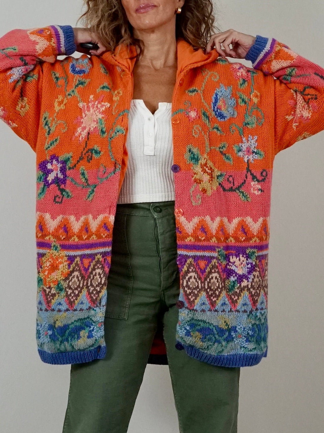 Vintage 90's Floral Sweater Coat-closiTherapi | vinTage
