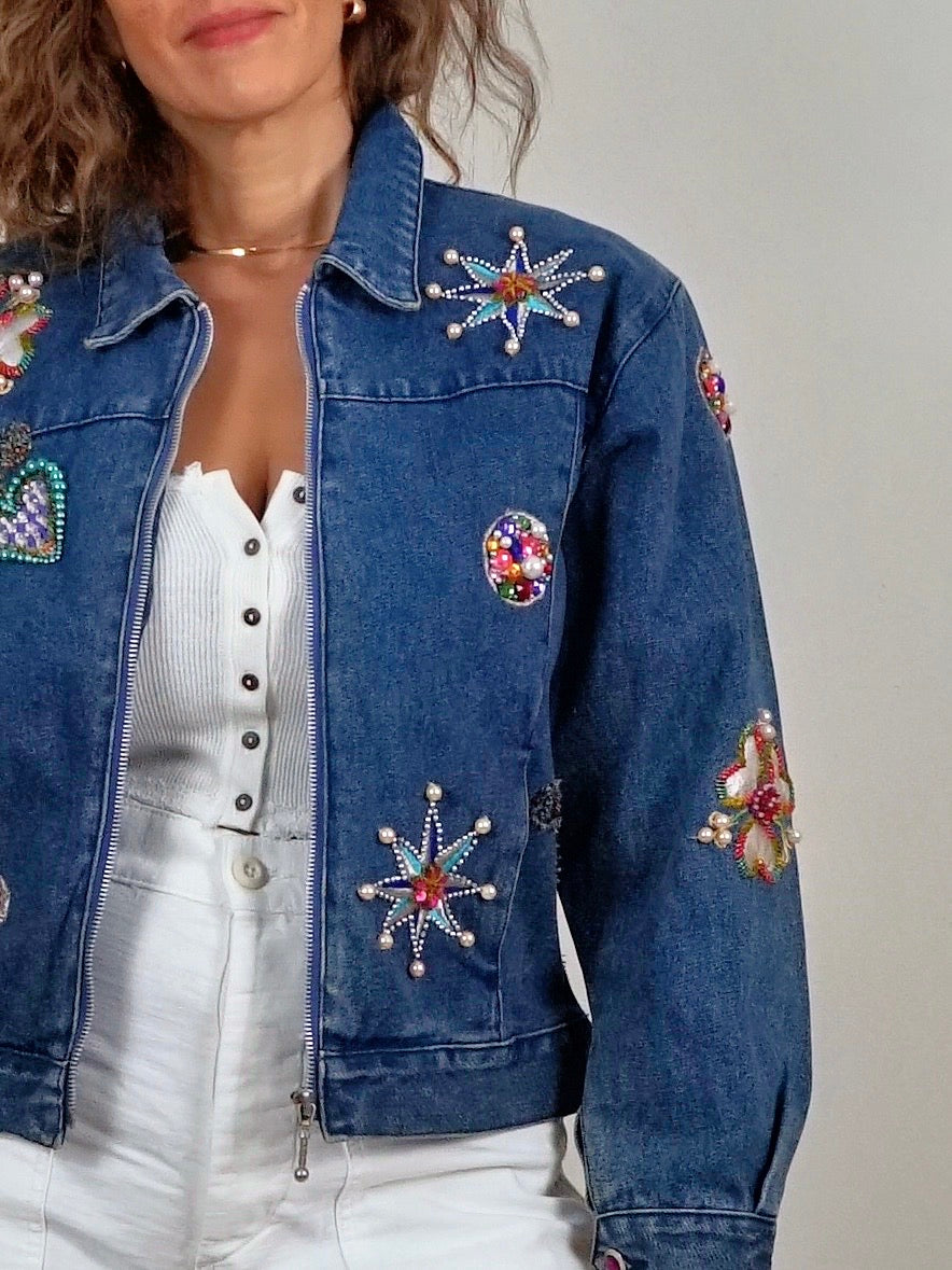 Vintage Bedazzled Heart Denim Jacket-closiTherapi | vinTage