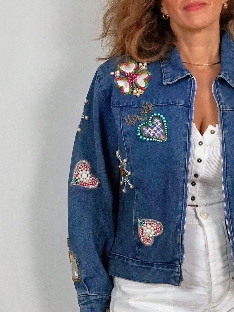 Vintage Bedazzled Heart Denim Jacket-closiTherapi | vinTage