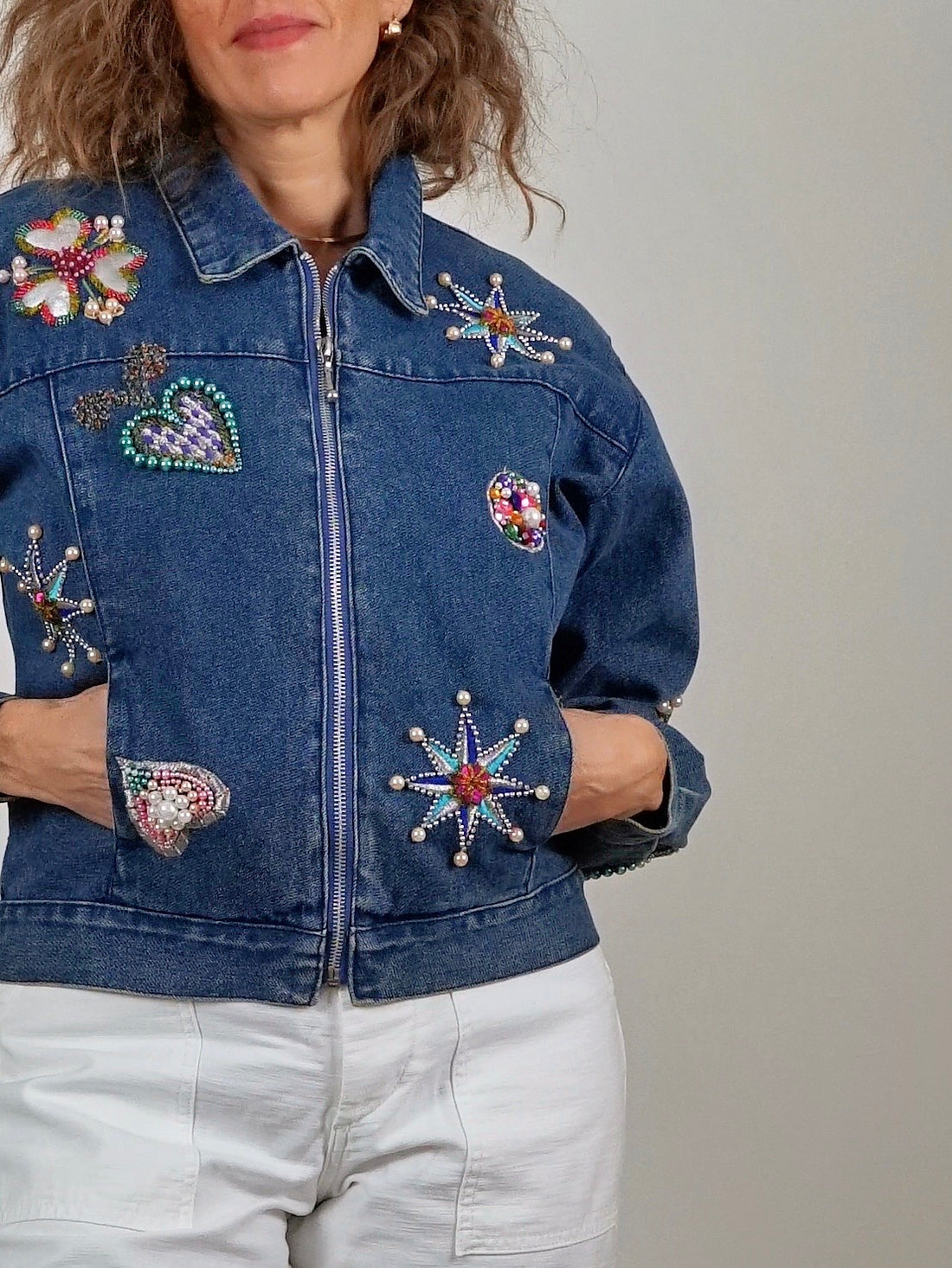 Vintage Bedazzled Heart Denim Jacket-closiTherapi | vinTage