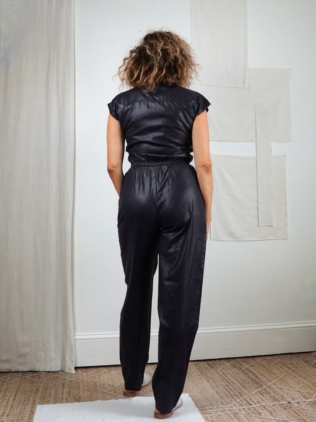 Vintage Black Wet Look Jumpsuit-closiTherapi | vinTage