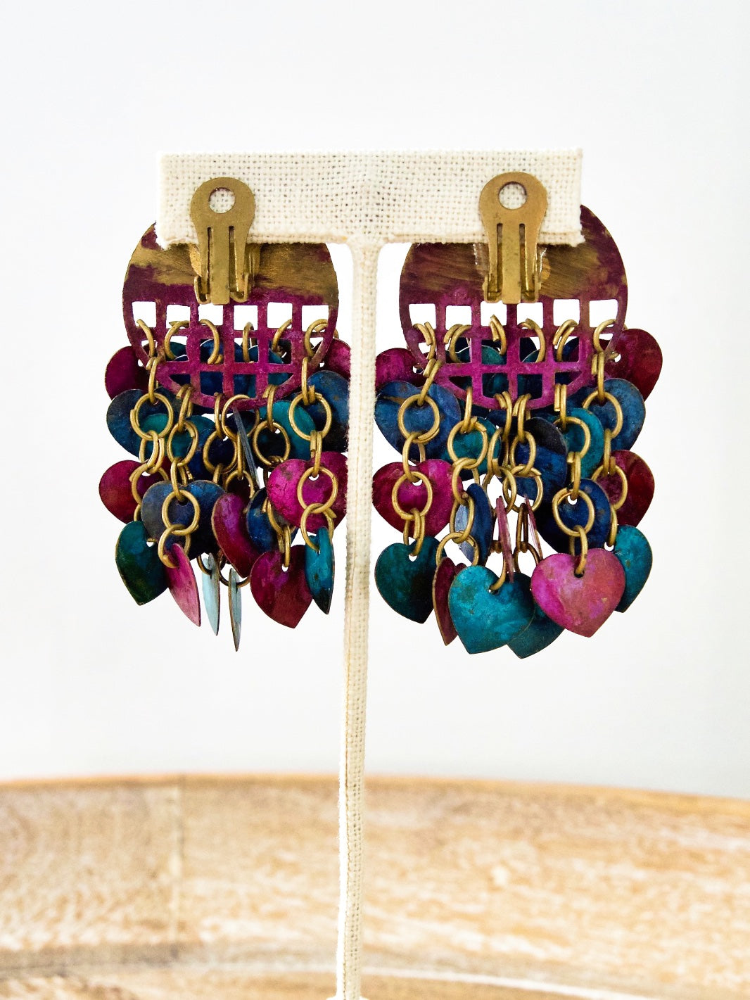 Vintage Brass Heart Charms Painted Earrings-closiTherapi | vinTage
