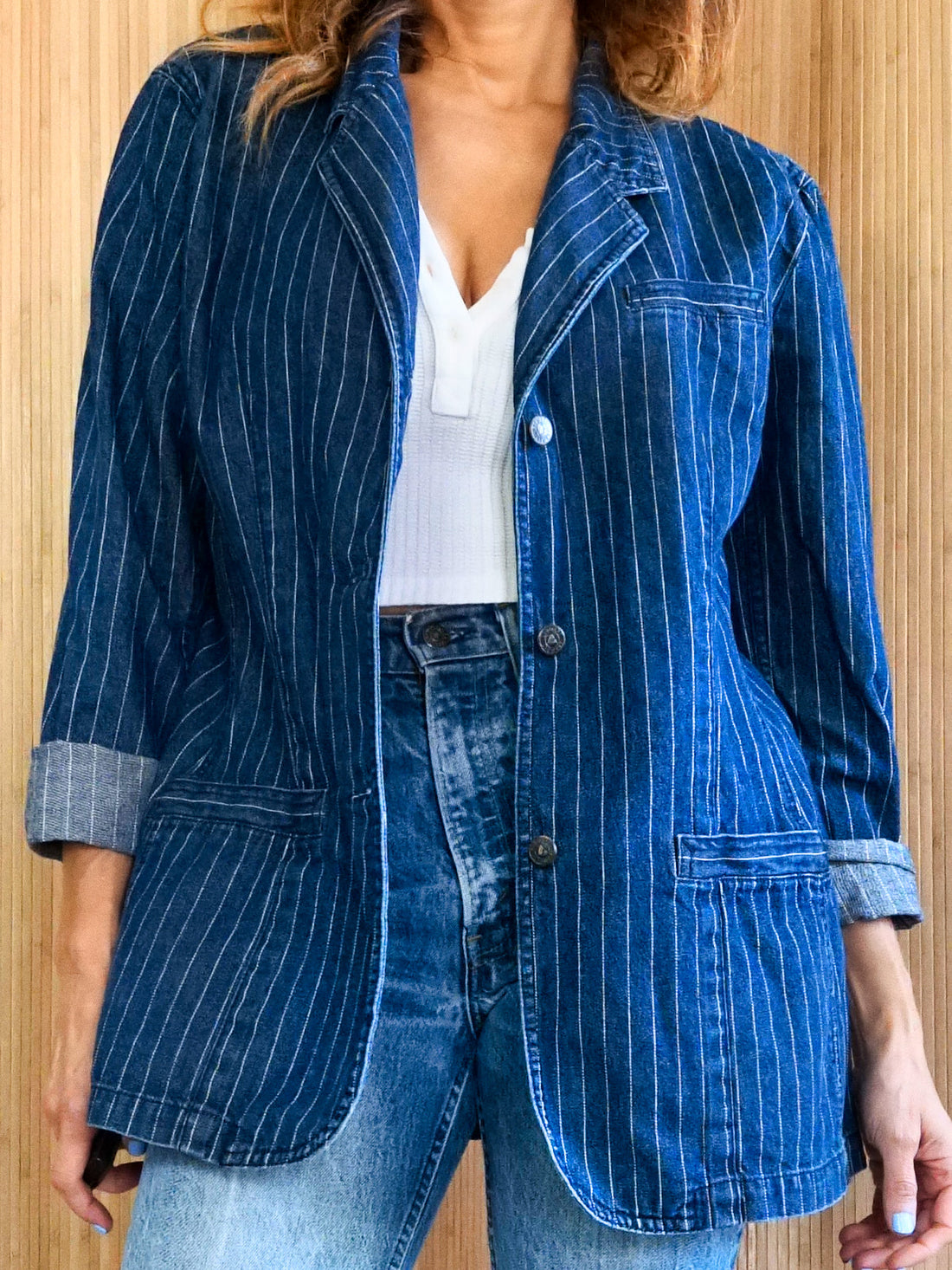 Vintage Denim Pinstripe Blazer-closiTherapi | vinTage