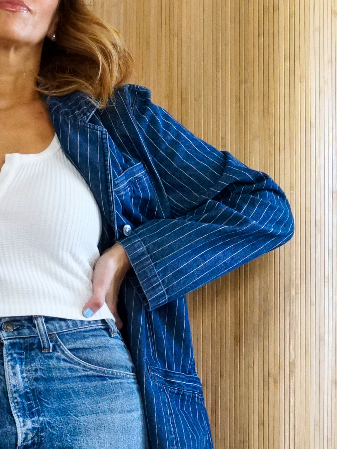 Vintage Denim Pinstripe Blazer-closiTherapi | vinTage