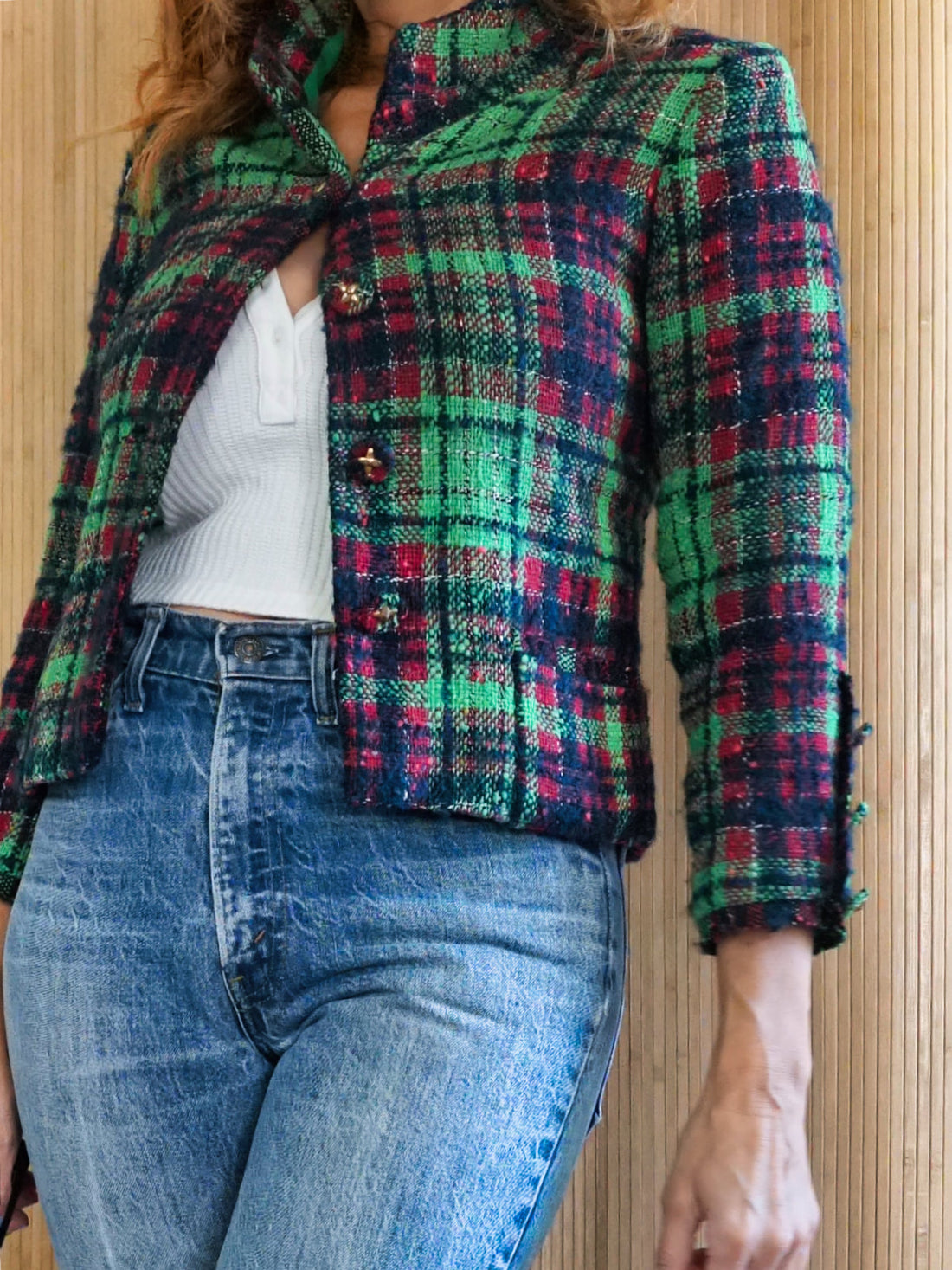 Vintage Green Plaid Boucle Blazer-closiTherapi | vinTage