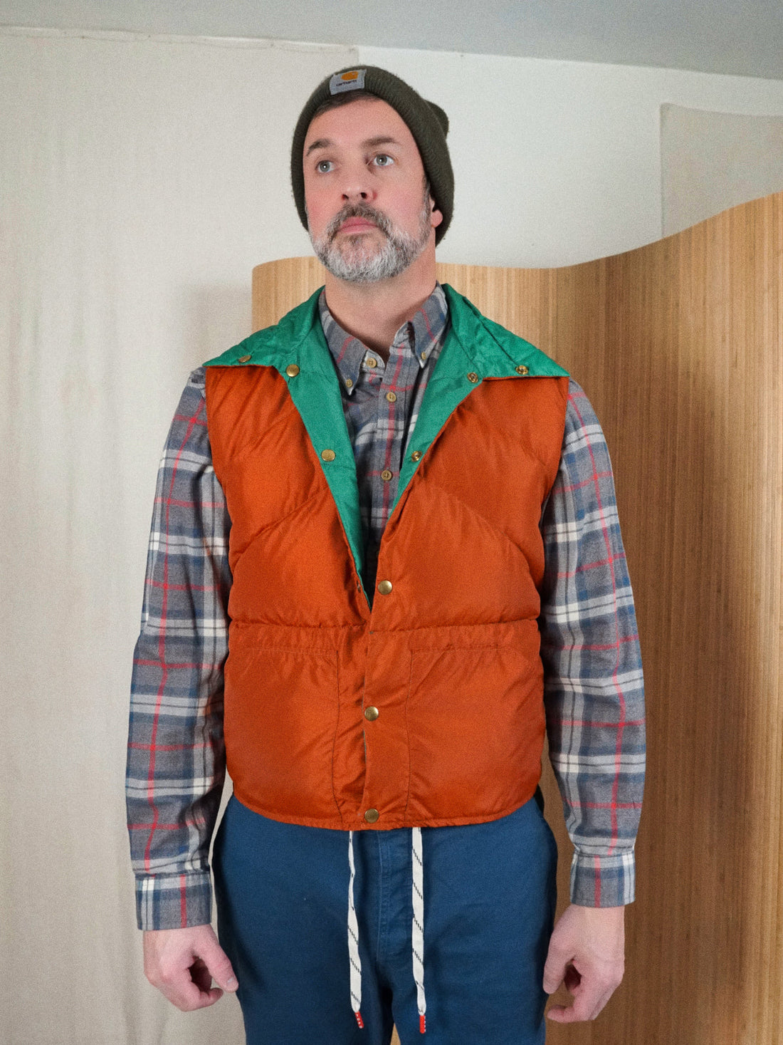 Vintage Green To Orange Reversible Down Vest-closiTherapi | vinTage