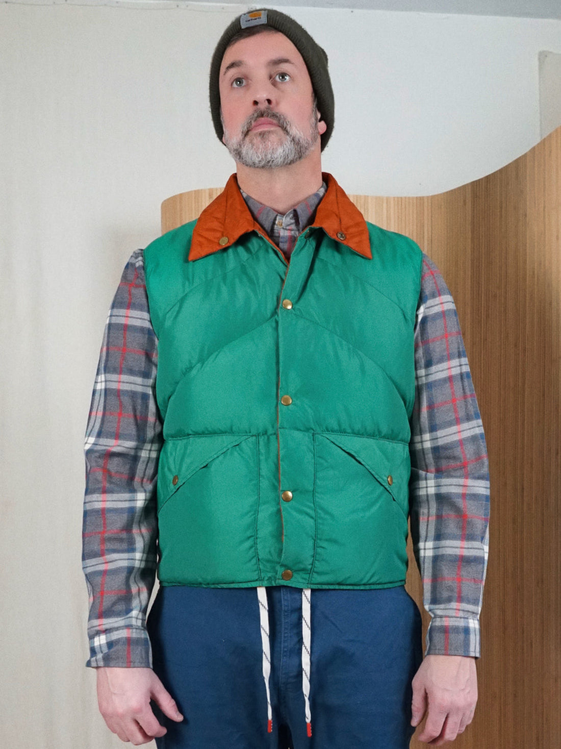 Vintage Green To Orange Reversible Down Vest-closiTherapi | vinTage