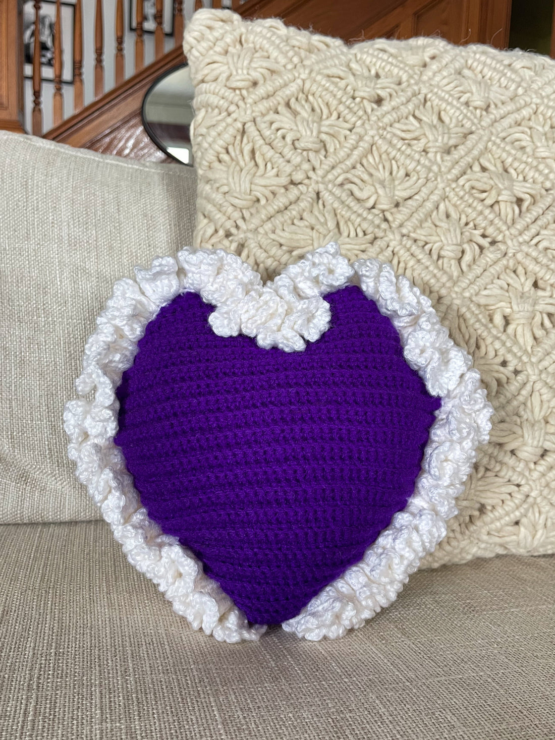 Vintage Purple Heart Crochet Pillow-closiTherapi | vinTage