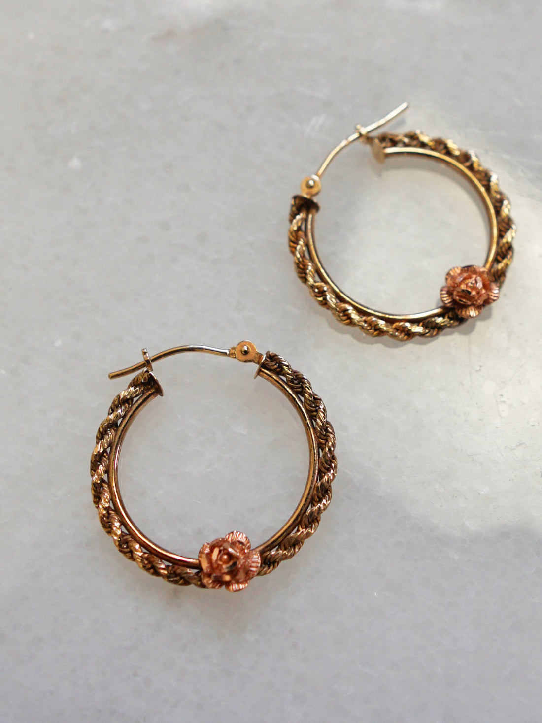 Vintage Rosebud 10k Gold Braided Hoop Earrings-closiTherapi | vinTage