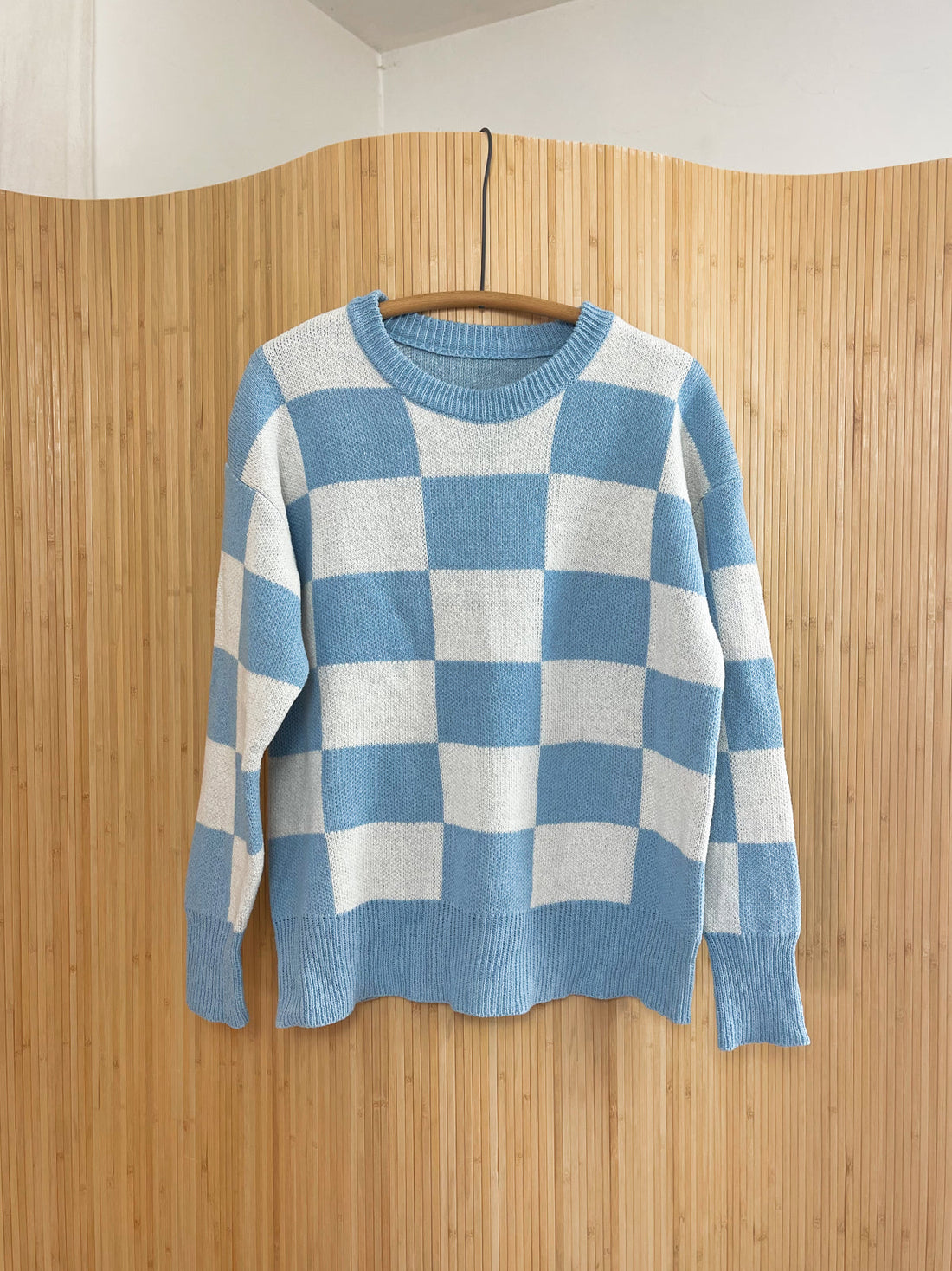 Vintage Sky Blue Check Sweater-closiTherapi | vinTage