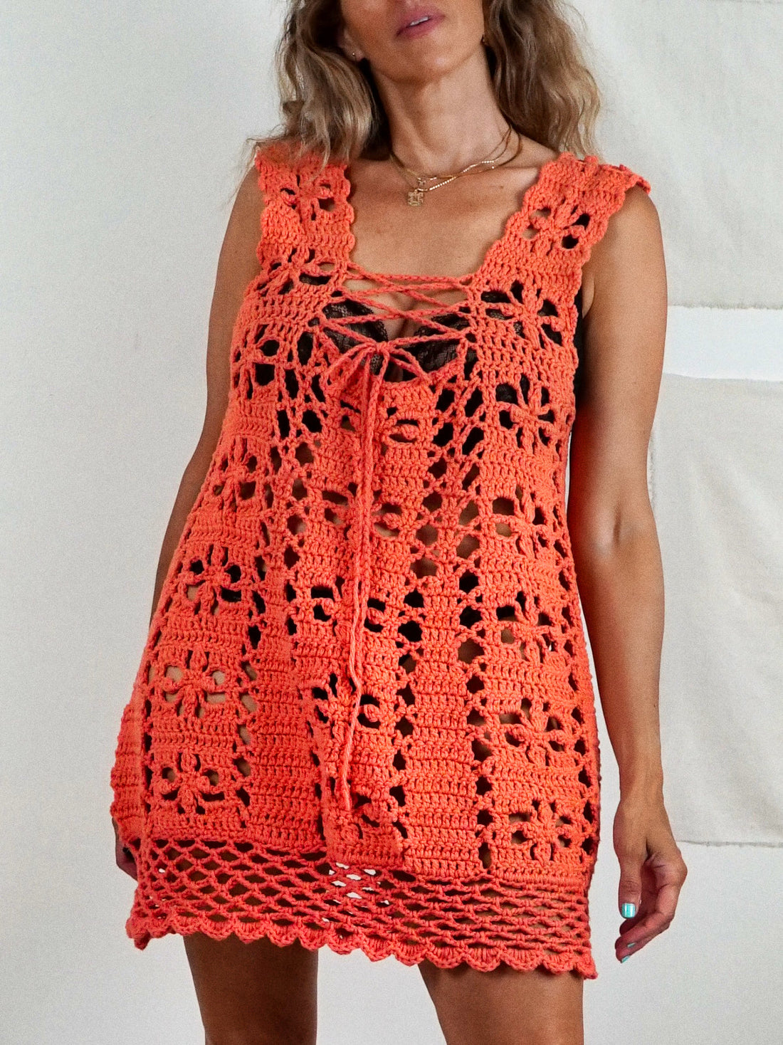 Vintage Sunset Crochet Lace-Up Dress-closiTherapi | vinTage