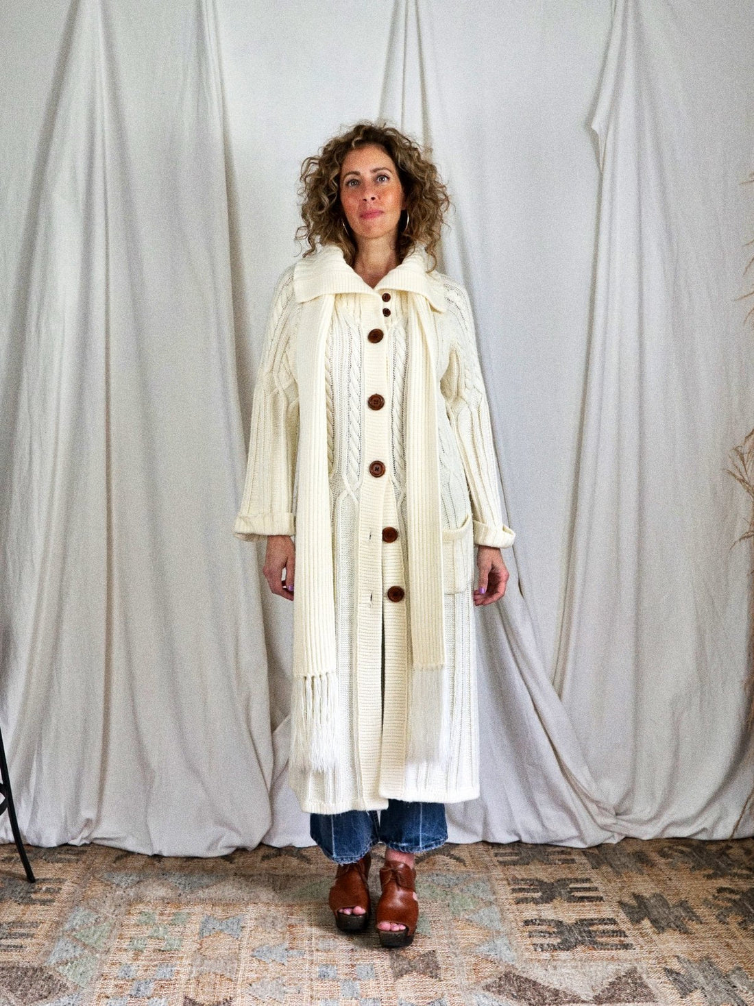 Vintage Vanilla Long Cable Knit Sweater-closiTherapi | vinTage