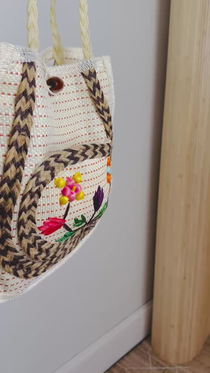 Vintage 70's Woven Floral Tote Bag
