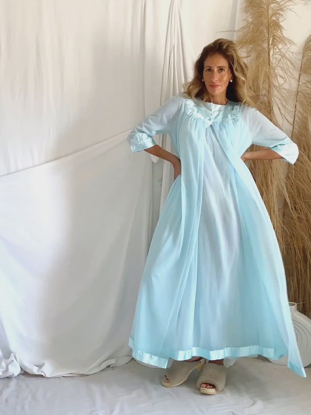 Vintage Aqua Chiffon Peignoir Set