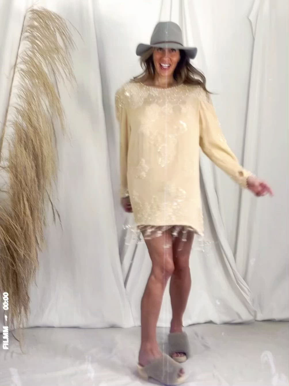 Vintage Buttercream Silk Pearl Dress