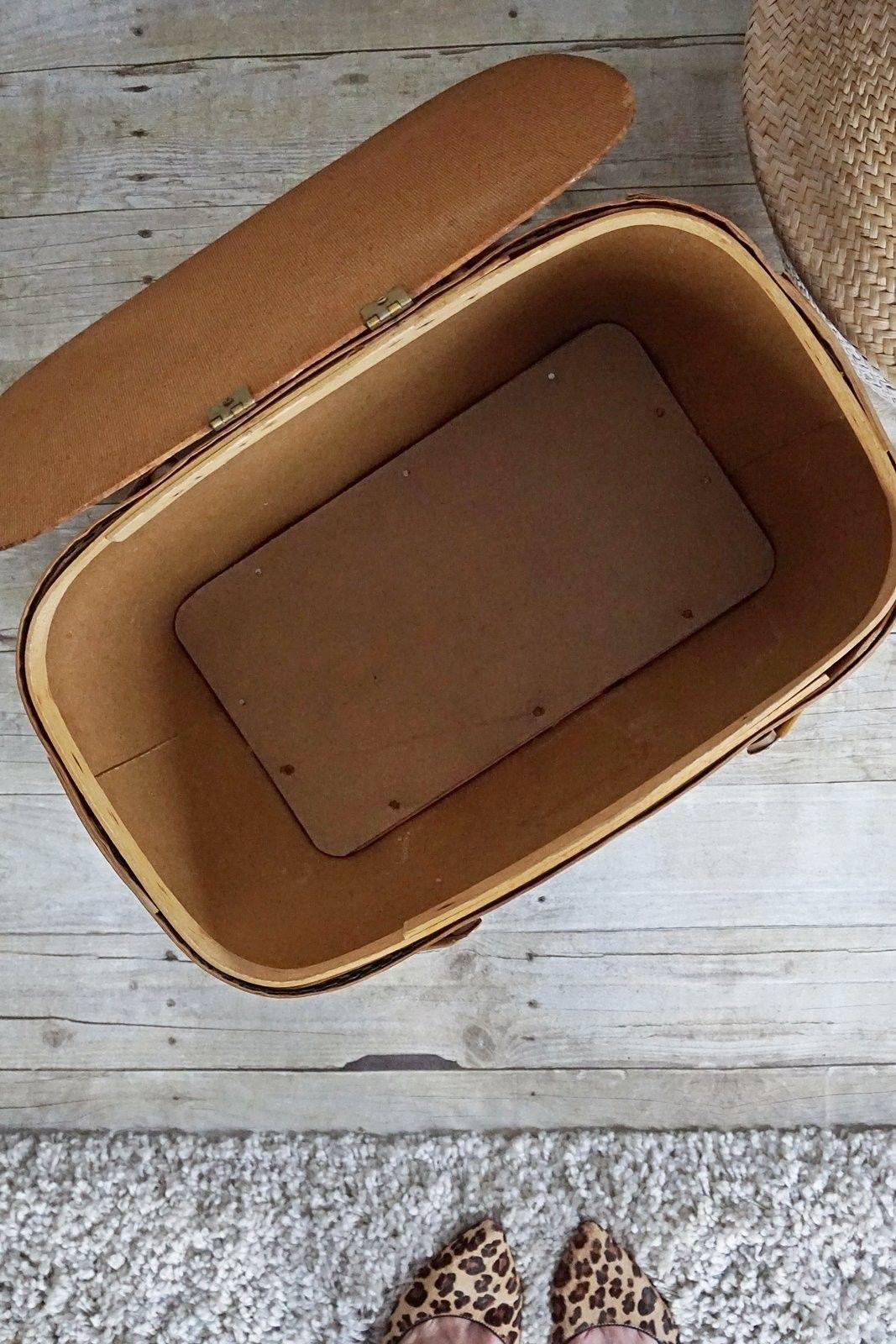 50's Wood Woven Picnic Basket-closiTherapi | vinTage