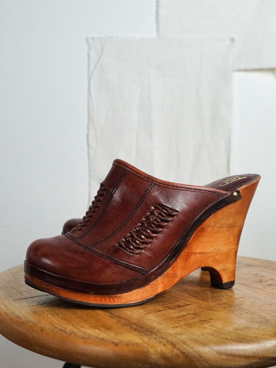 70's Cognac Braided Leather Platform Clogs | 7.5-closiTherapi | vinTage