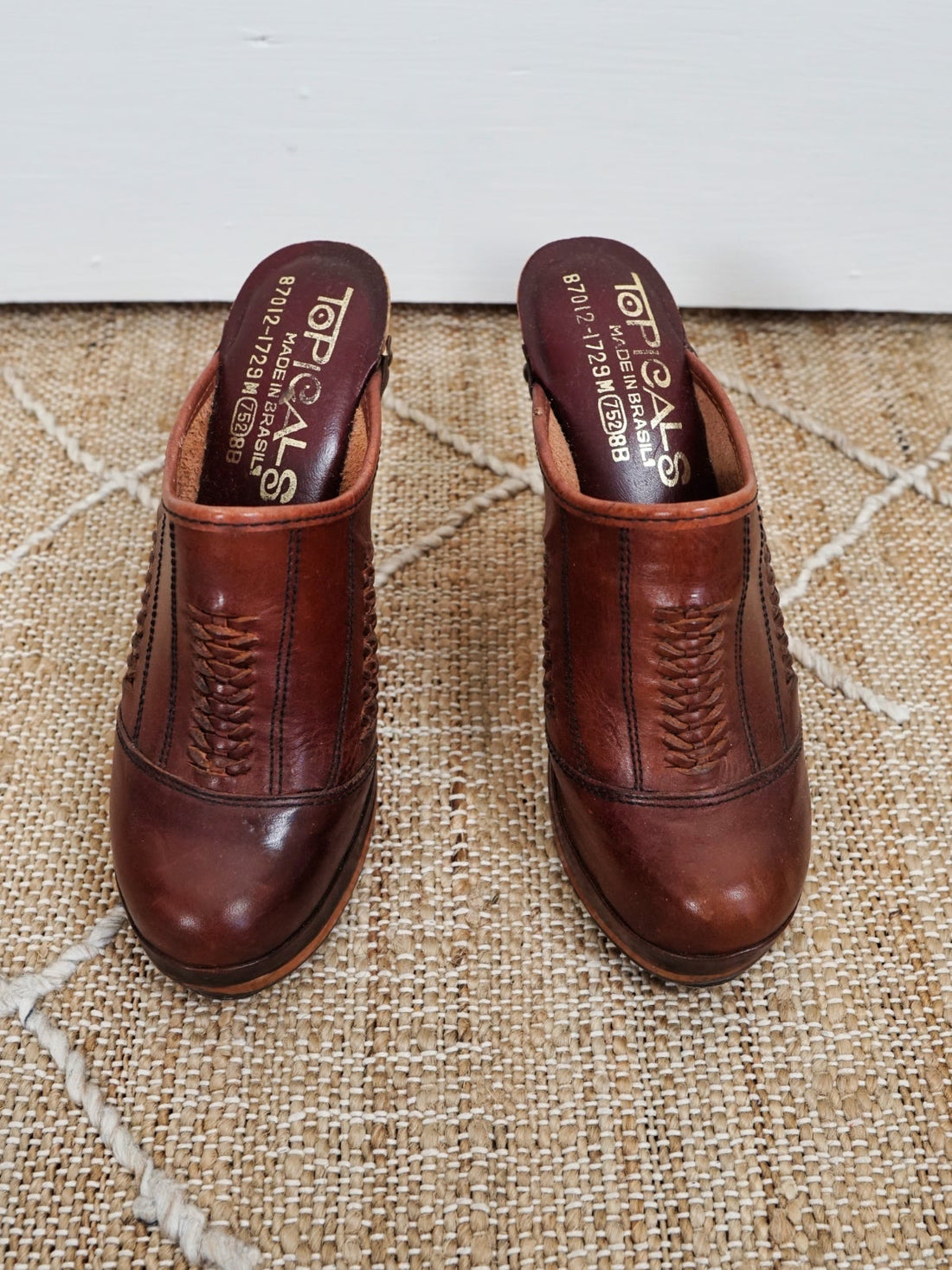 70's Cognac Braided Leather Platform Clogs | 7.5-closiTherapi | vinTage