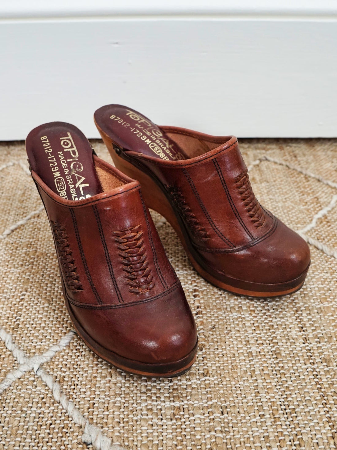 70's Cognac Braided Leather Platform Clogs | 7.5-closiTherapi | vinTage