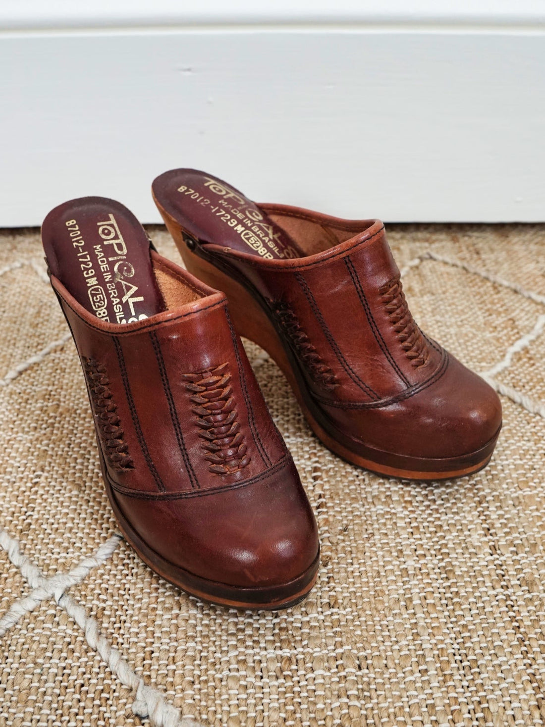 70's Cognac Braided Leather Platform Clogs | 7.5-closiTherapi | vinTage