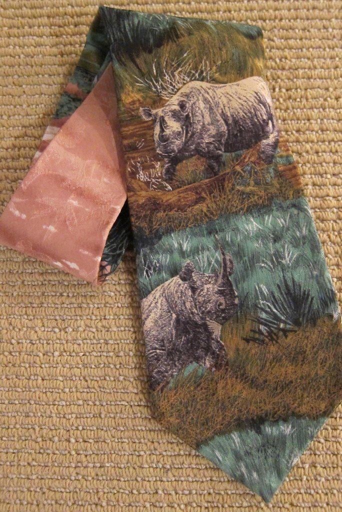Endangered Species Rhinoceros Silk Tie-closiTherapi | vinTage