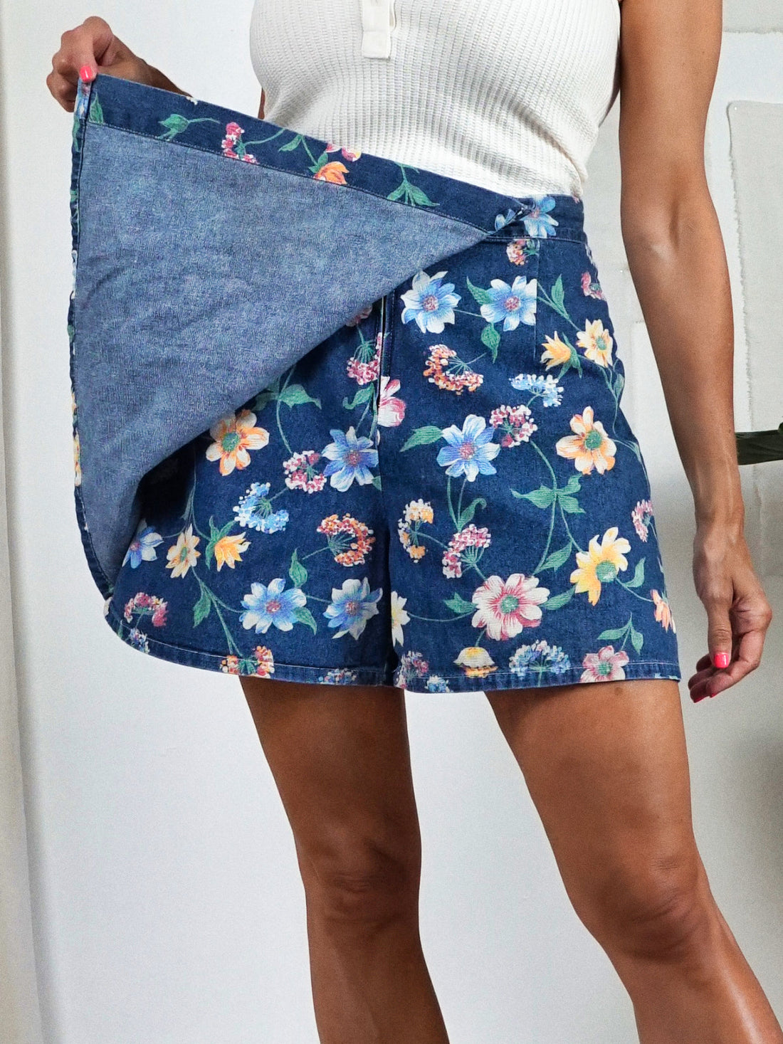 Floral Denim High Waist Skort-closiTherapi | vinTage