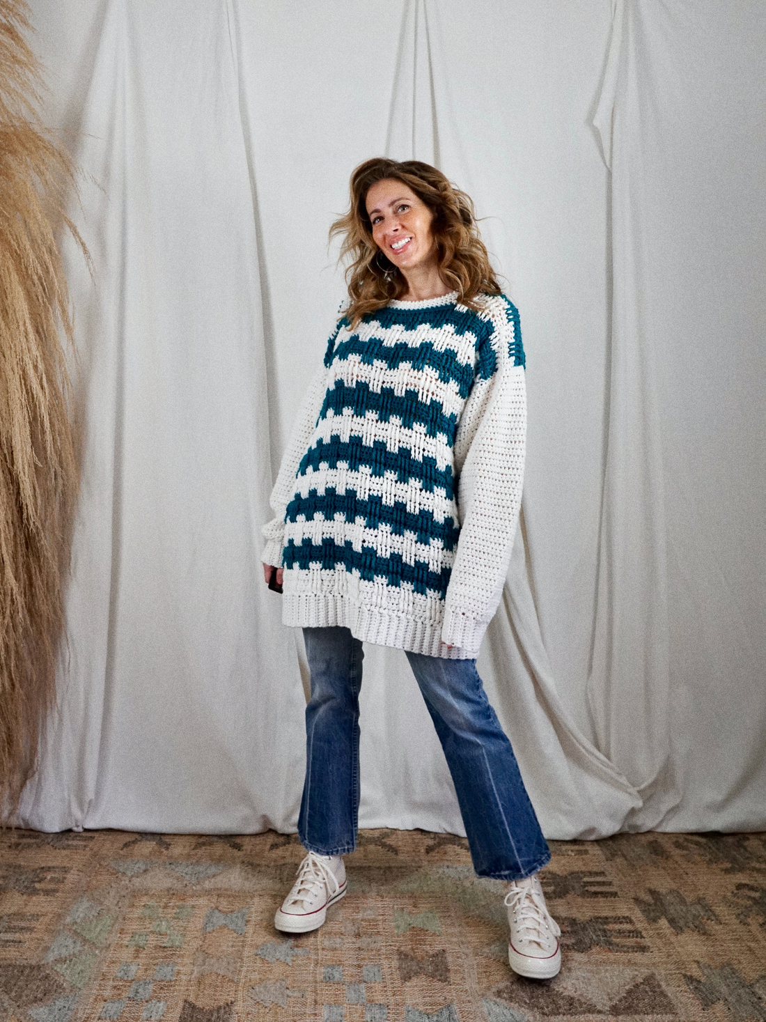 Handknit Chunky Crosshatch Sweater-closiTherapi | vinTage