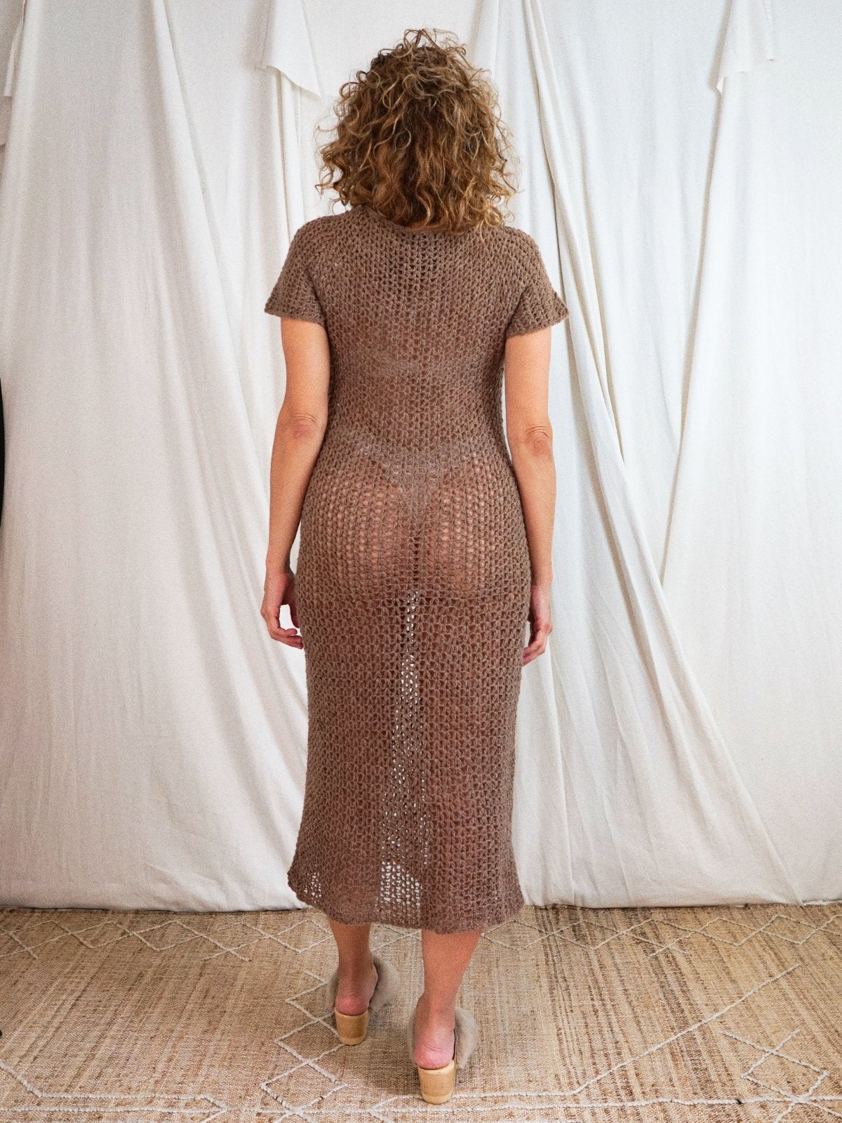Handknit Nutmeg Fishnet Crochet Sweater Dress – therapi