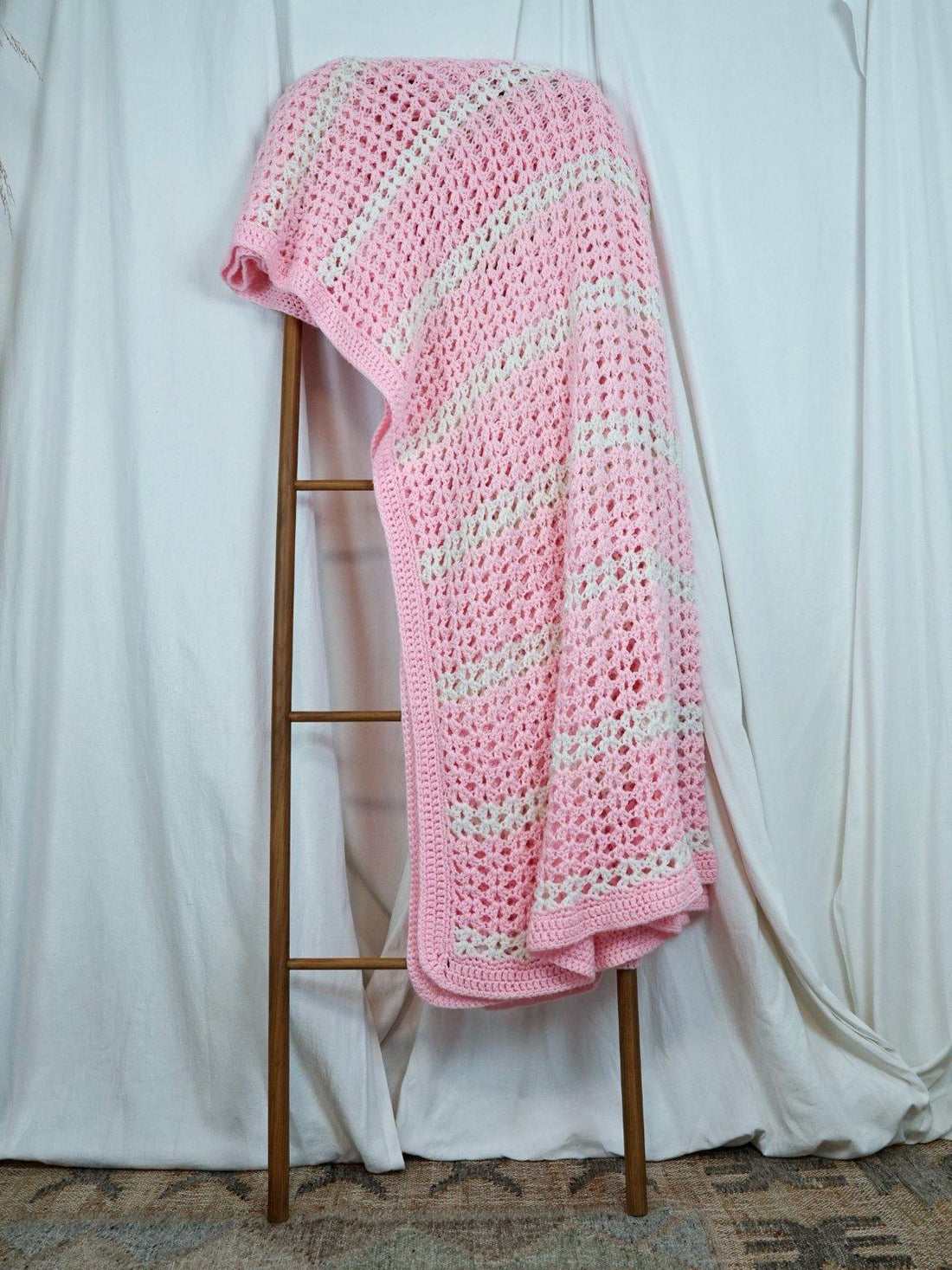Handknit Taffy Pink Stripe Blanket-closiTherapi | vinTage
