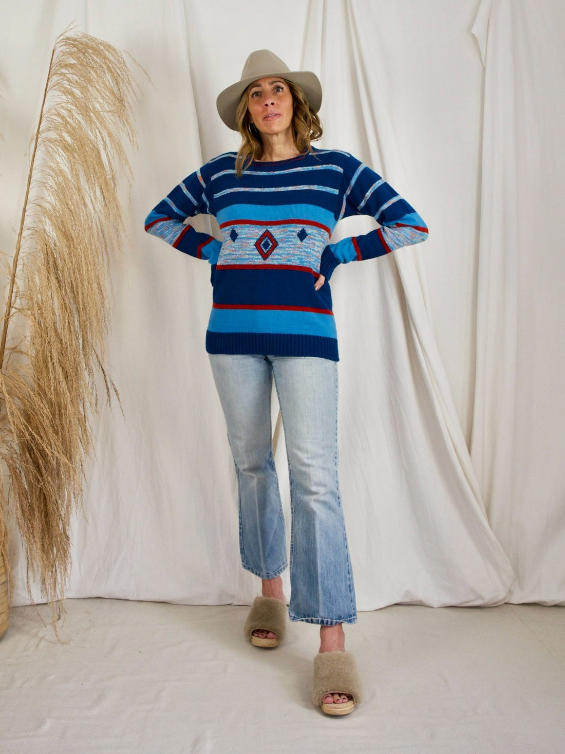 Marled Diamond Stripe Sweater-closiTherapi | vinTage