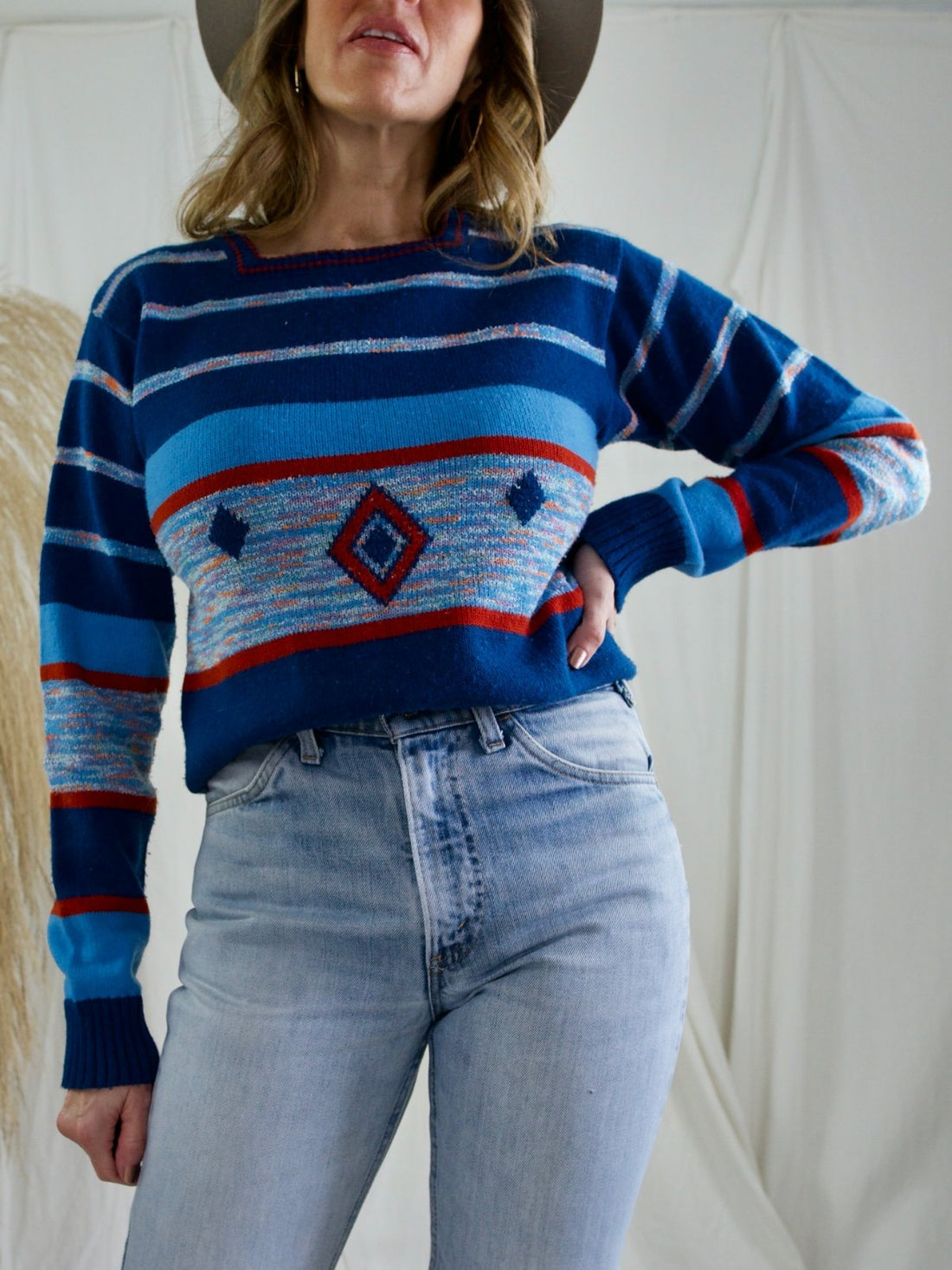 Marled Diamond Stripe Sweater-closiTherapi | vinTage