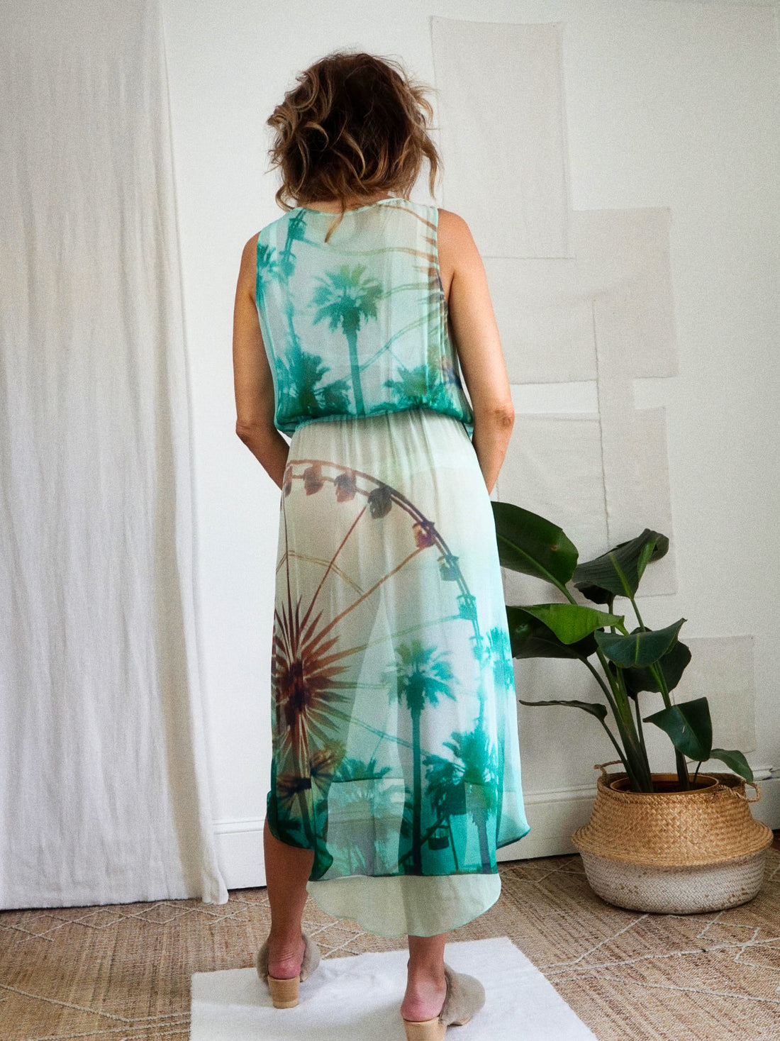 Silk Palm Tree Polaroid Dress-closiTherapi | vinTage