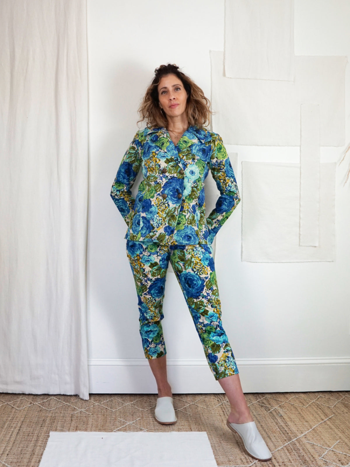 Vintage 50's Floral Barkcloth Pant Set-closiTherapi | vinTage