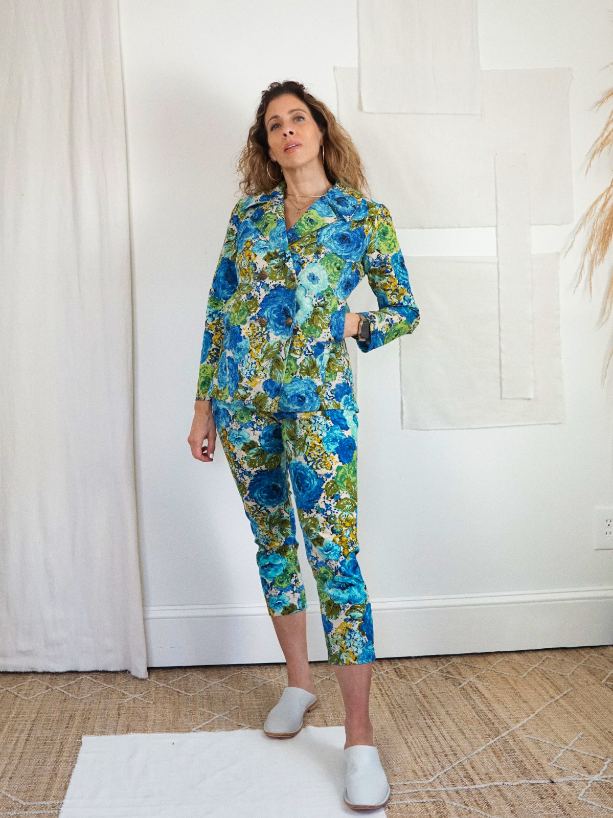 Vintage 50's Floral Barkcloth Pant Set-closiTherapi | vinTage