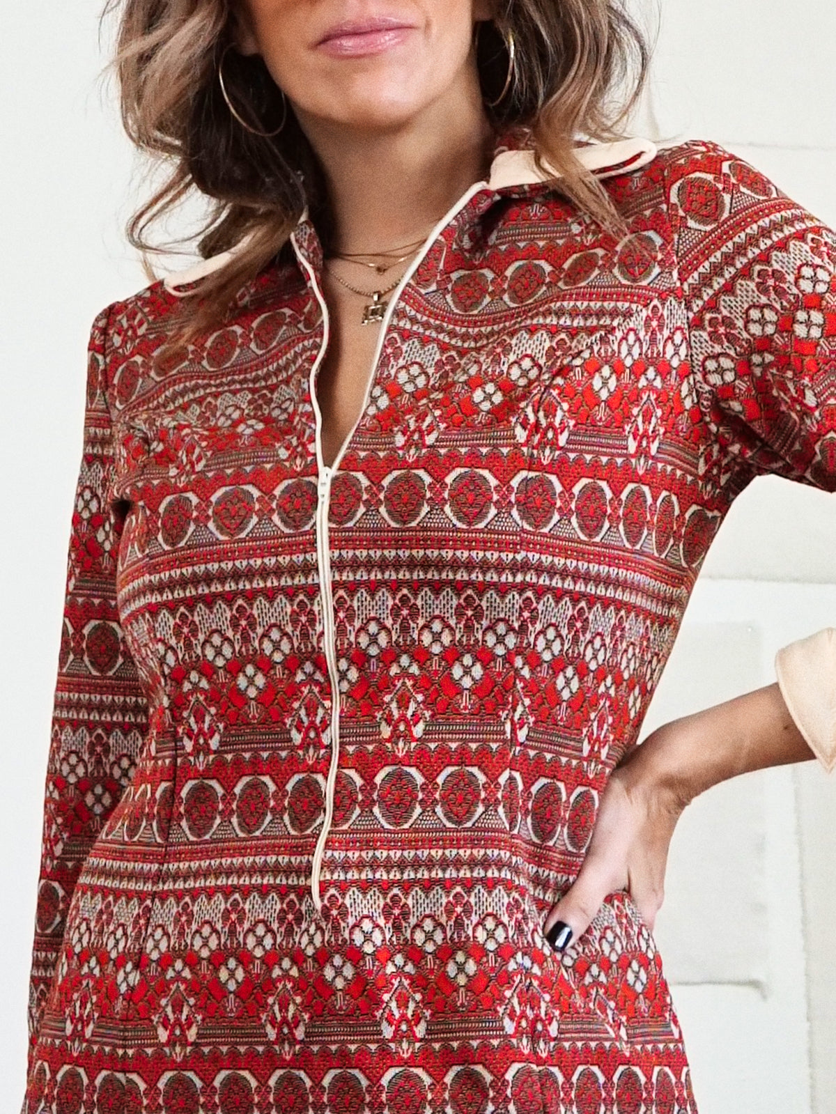Vintage 60's Brick Red Ikat Dress-closiTherapi | vinTage