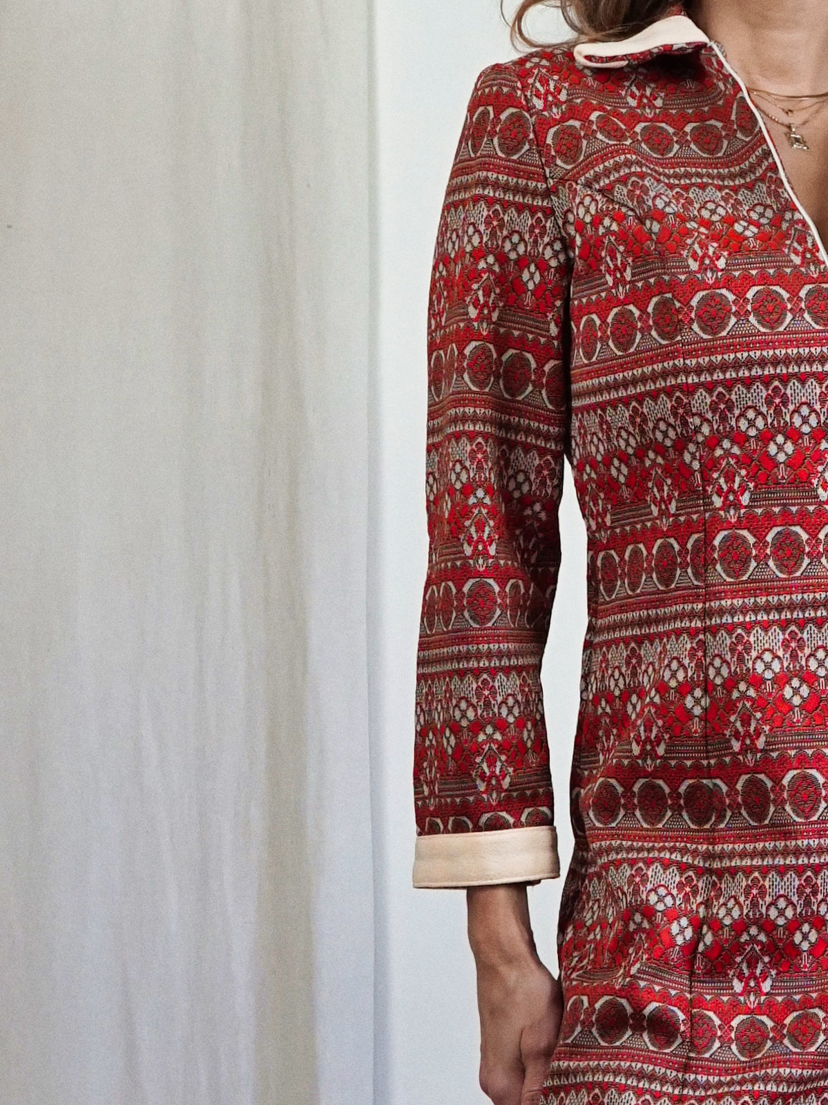 Vintage 60's Brick Red Ikat Dress-closiTherapi | vinTage
