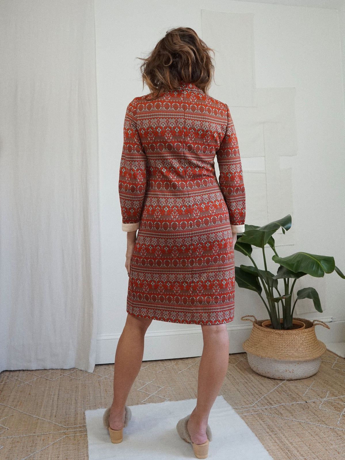 Vintage 60's Brick Red Ikat Dress-closiTherapi | vinTage