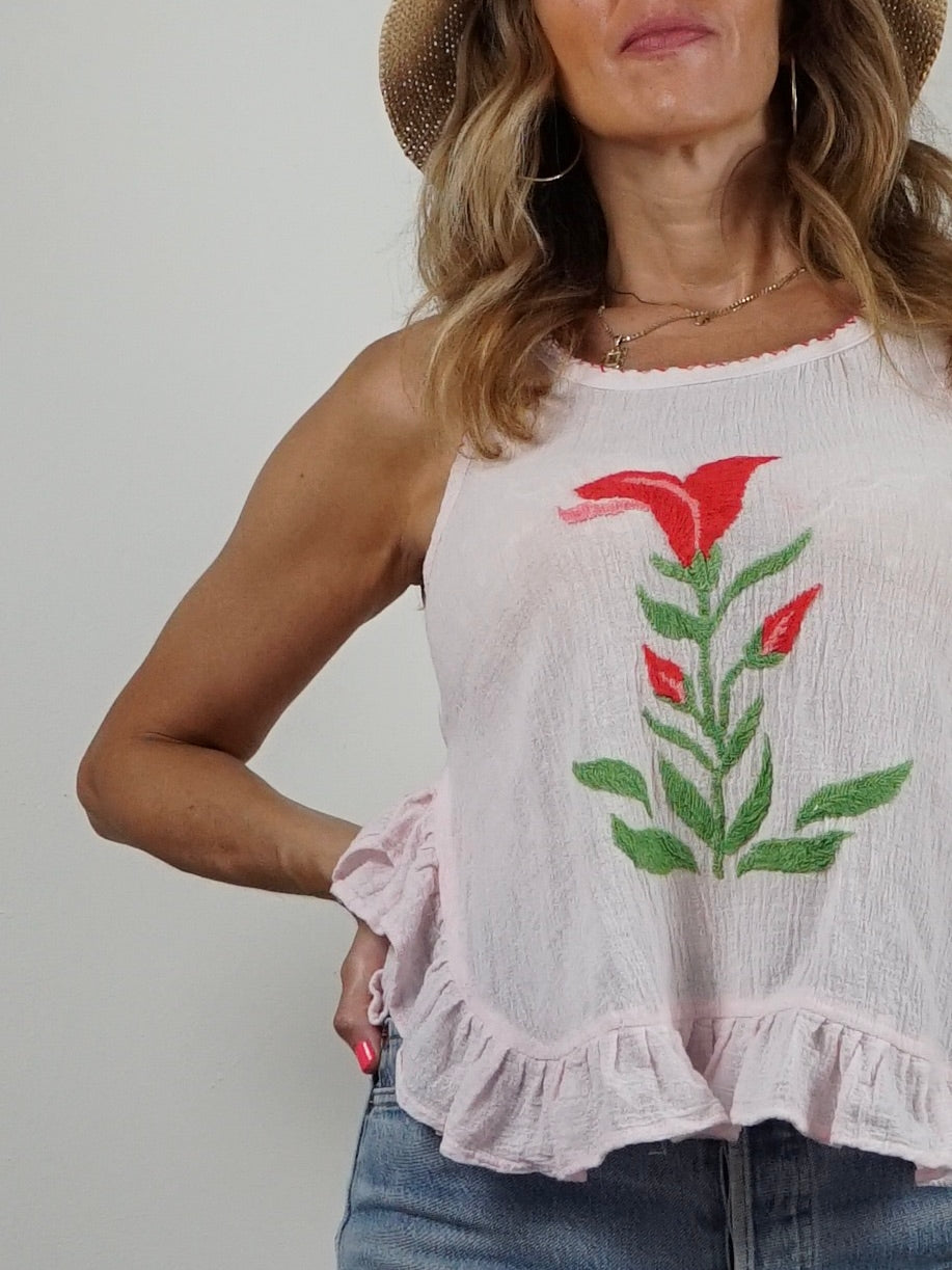 Vintage 70's Pink Gauze Babydoll Top-closiTherapi | vinTage