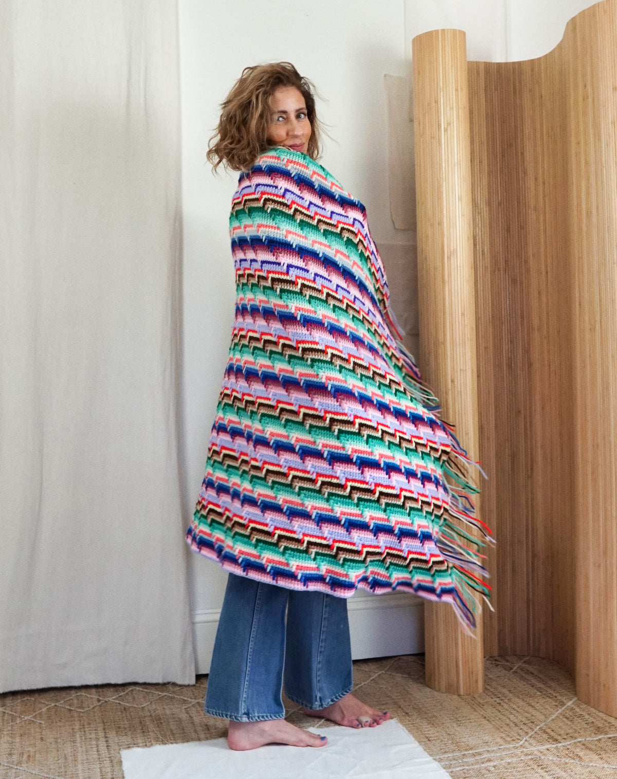 Vintage 70's Wavelength Fringe Blanket-closiTherapi | vinTage