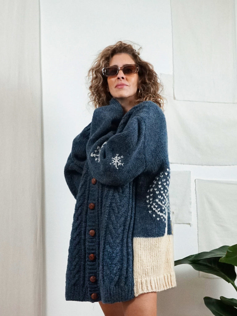 Vintage 80's Cottage Snow Scene Cardigan Sweater – therapi