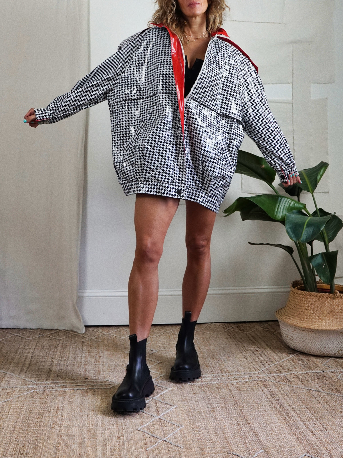 Houndstooth rain discount jacket