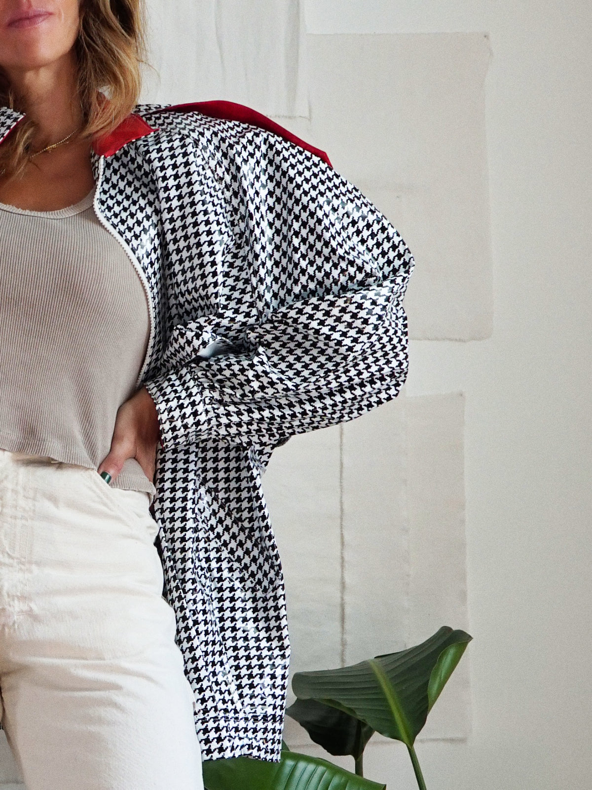 Houndstooth rain jacket shop