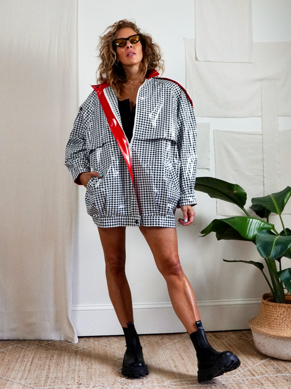 Vintage 80's Houndstooth Rain Jacket-closiTherapi | vinTage
