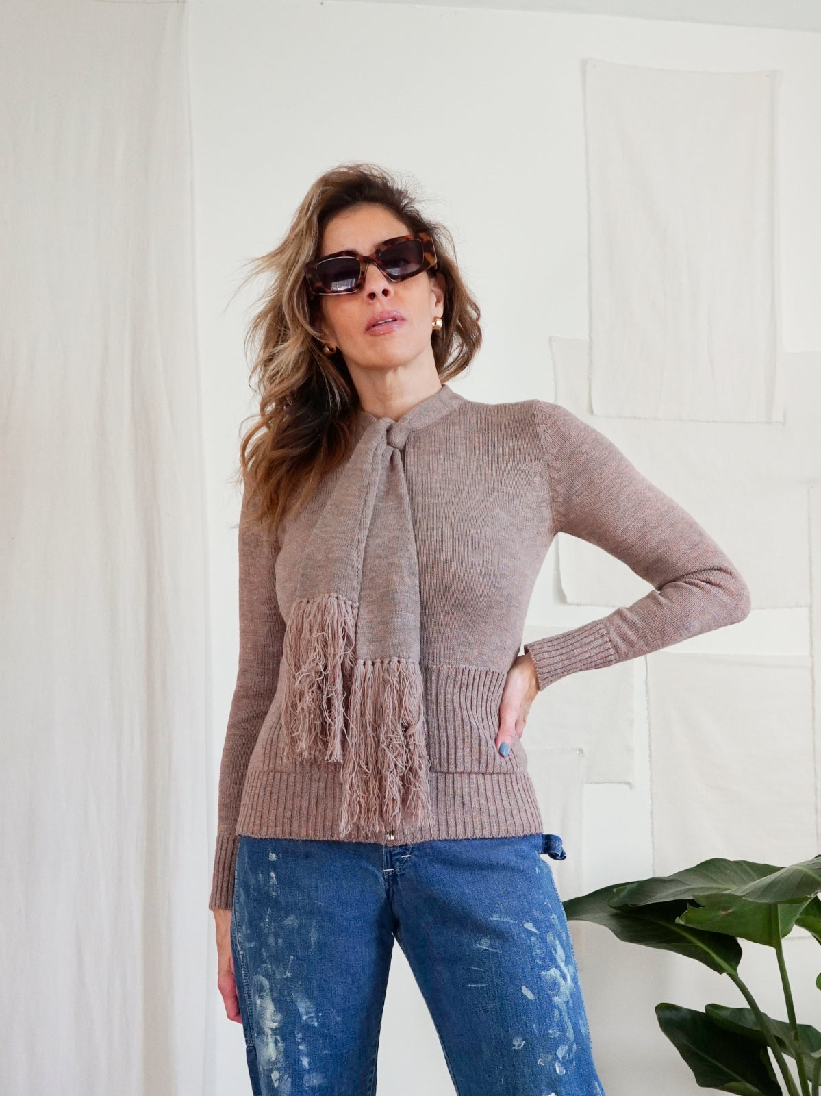 Vintage 80's Nutmeg Cardigan Scarf Sweater-closiTherapi | vinTage